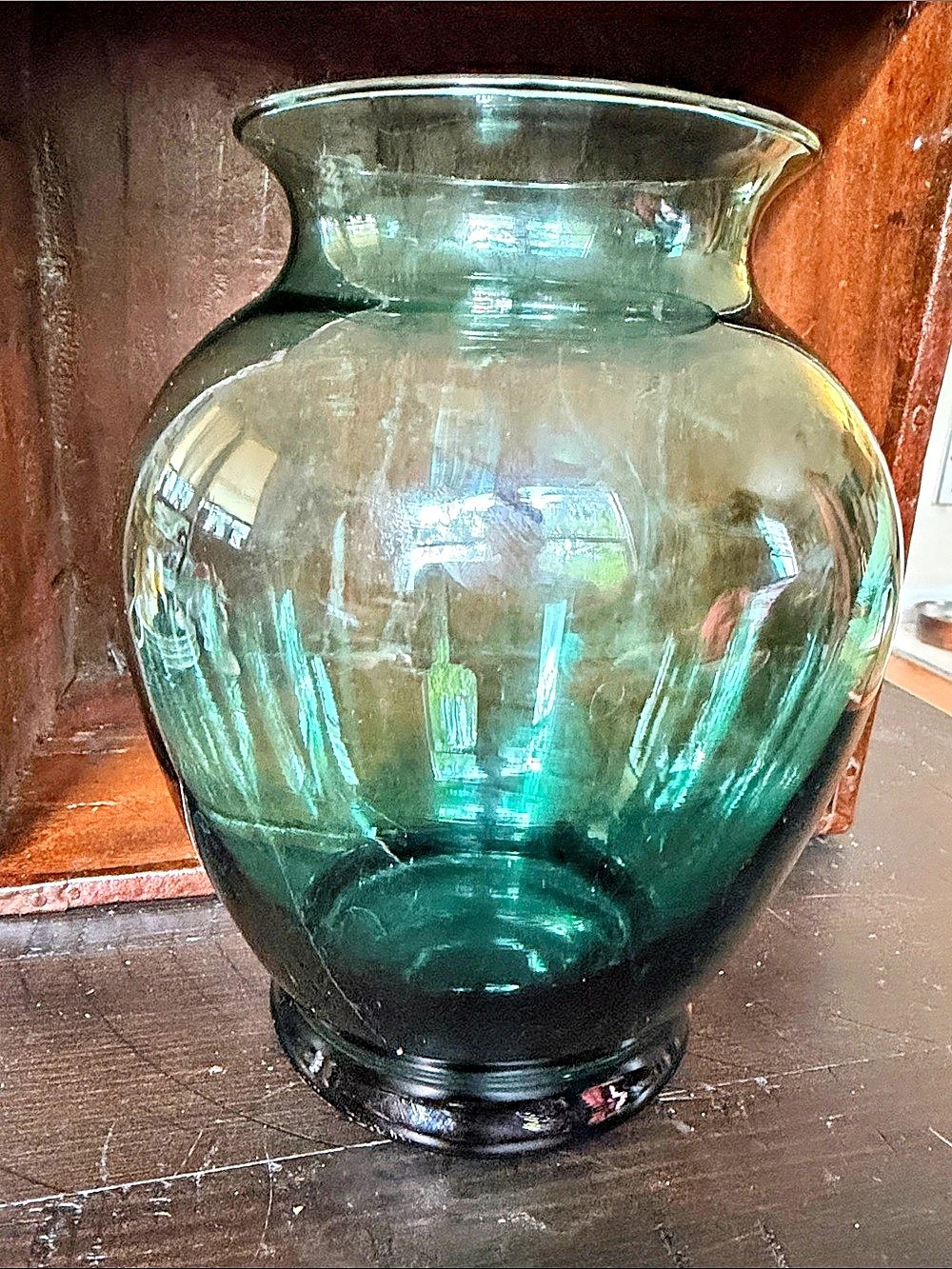 Vintage Hand Made Teal Green Glass Vase